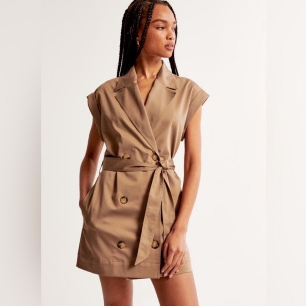 NWT Abercrombie & Fitch Tan Double-Breasted Trench Mini Dress